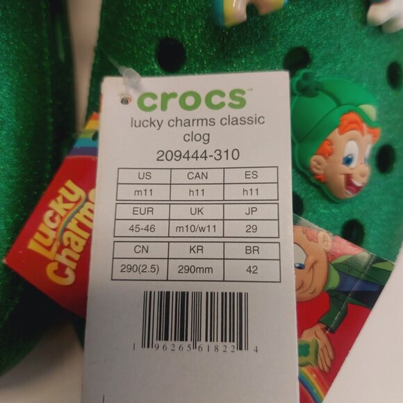 CROCS Mens Size 11 Womens 13 Lucky Charms Classic Slip On Clogs Glitter Green - Picture 7 of 11